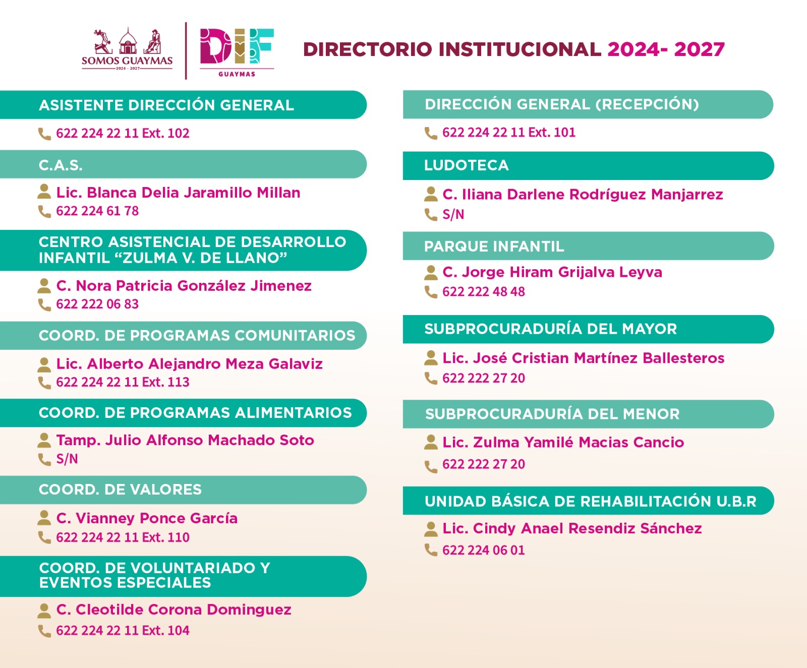 Agenda de contacto DIF Guaymas